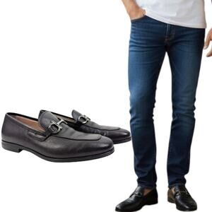 Salvatore Ferragamo Scarlet Gancini Double Bit Loafers Black Leather Size 9.5